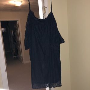 Navy lace cold shoulder dress